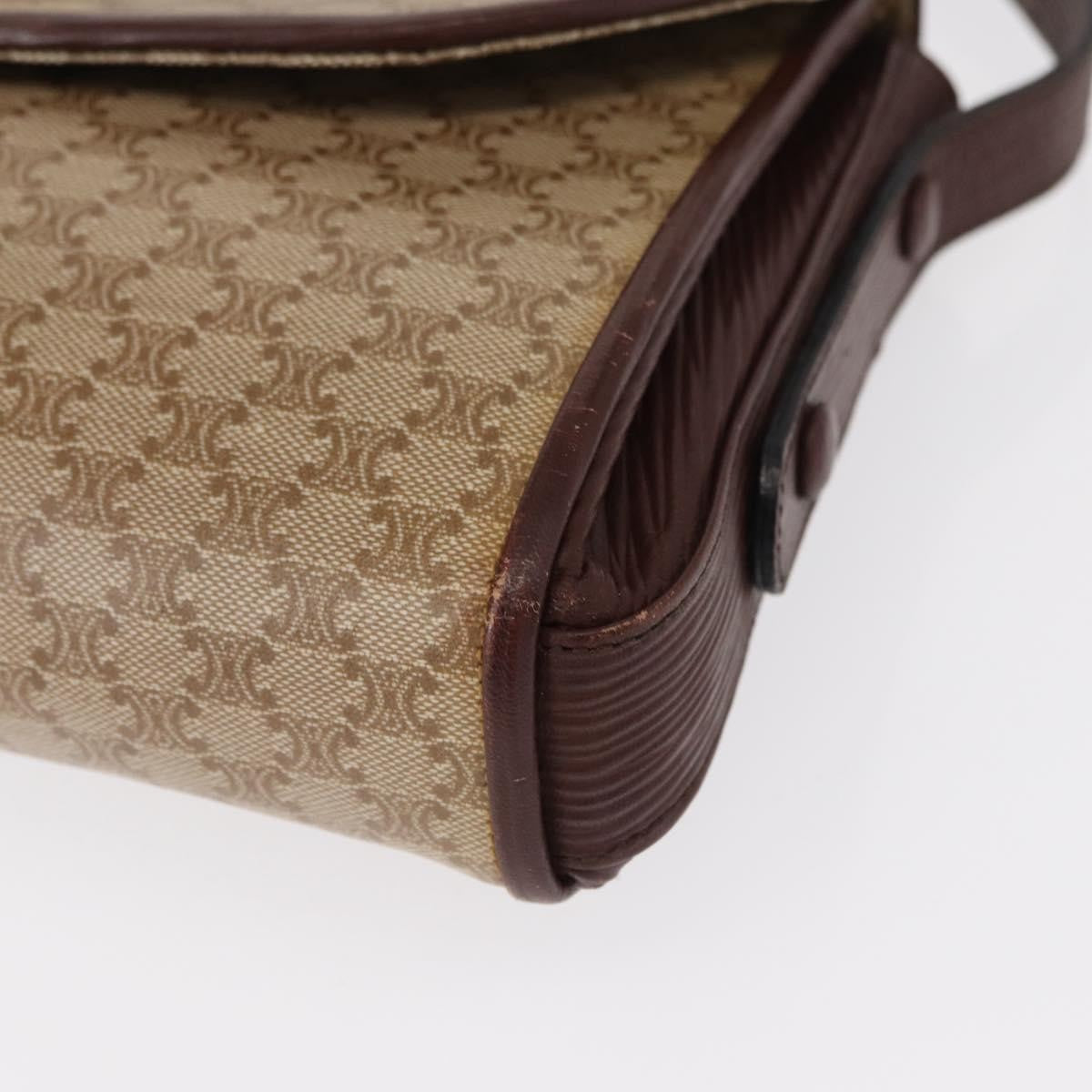 Celine Vintage Macadam Shoulder Bag Canvas and Leather, BEIGE, CANVAS, Shoulder bag