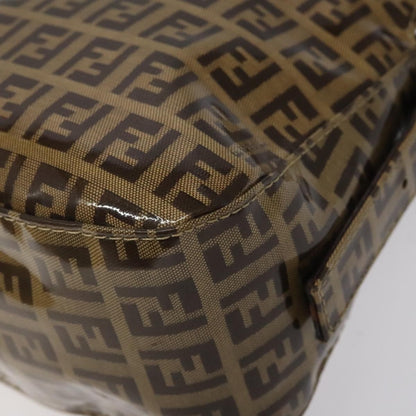 Fendi Vintage FF Buckle Curved Hobo Zucchino Coated Canvas, BROWN, PATENT_LEATHER, Handbag