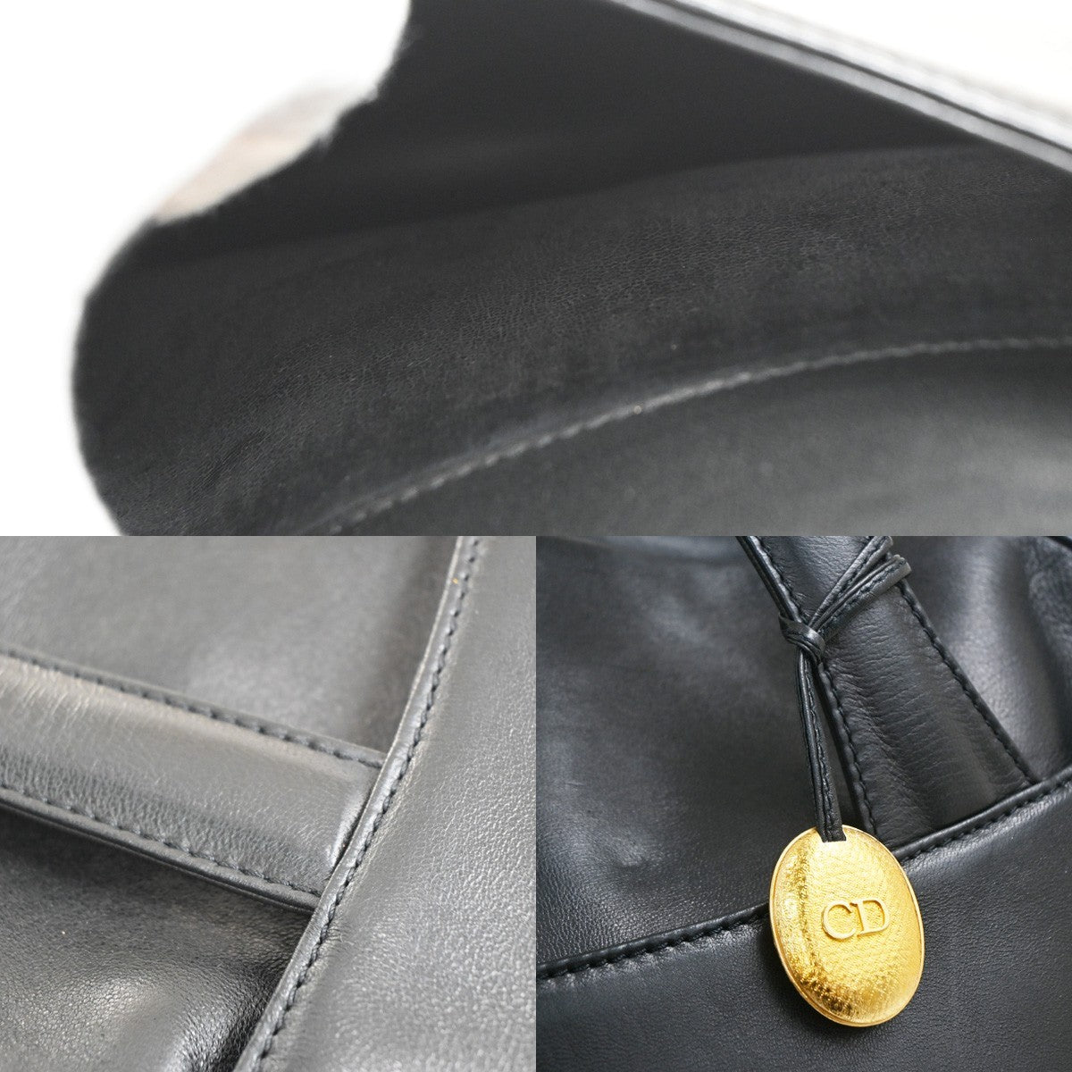 Christian Dior Vintage CD Handbag Leather, BLACK, LEATHER, Handbag