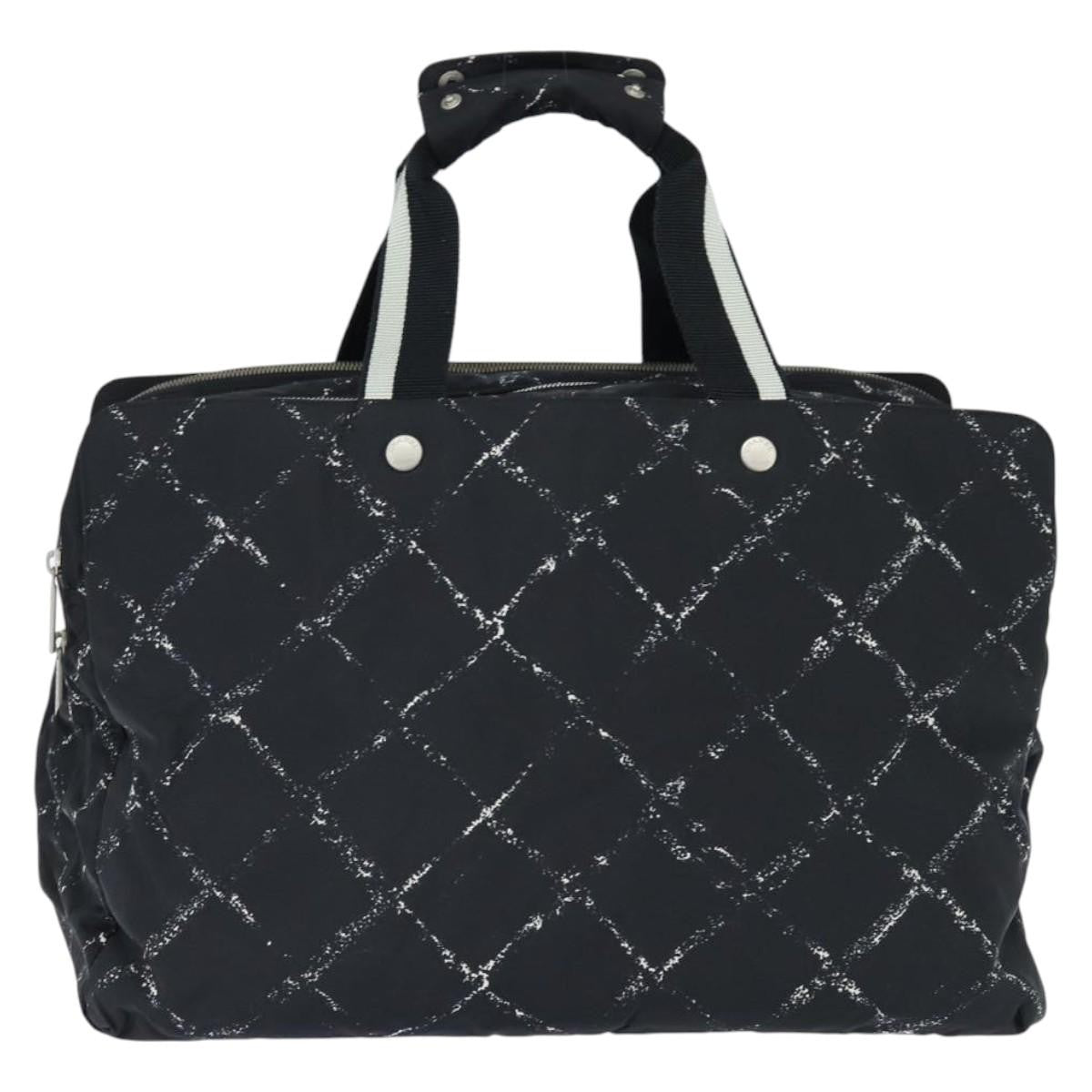 Chanel Travel Line Boston Bag Printed Nylon, BLACK, NYLON, Travel bag