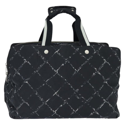 Chanel Travel Line Boston Bag Printed Nylon, BLACK, NYLON, Travel bag