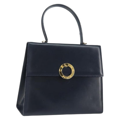 Celine Circle Logo Handbag Leather, NAVY, LEATHER, Handbag