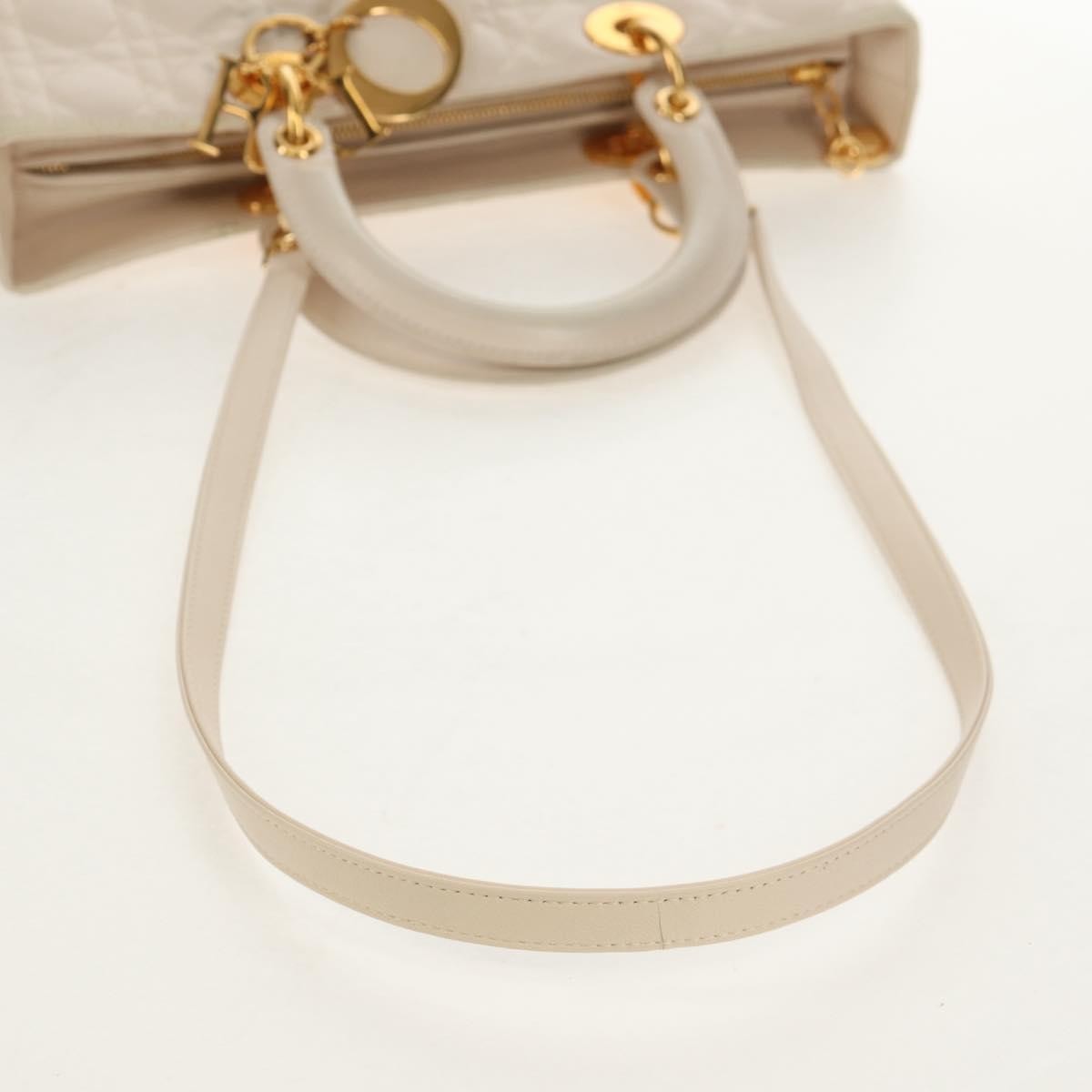 Christian Dior Vintage Lady Dior Bag Cannage, WHITE, LEATHER, Handbag