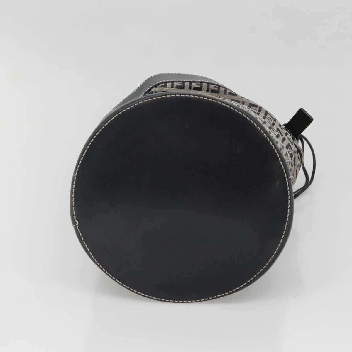 Fendi FF Logo Mon Tresor Bucket Bag Printed Shearling with Leather, NAVY, CANVAS, Shoulder bag