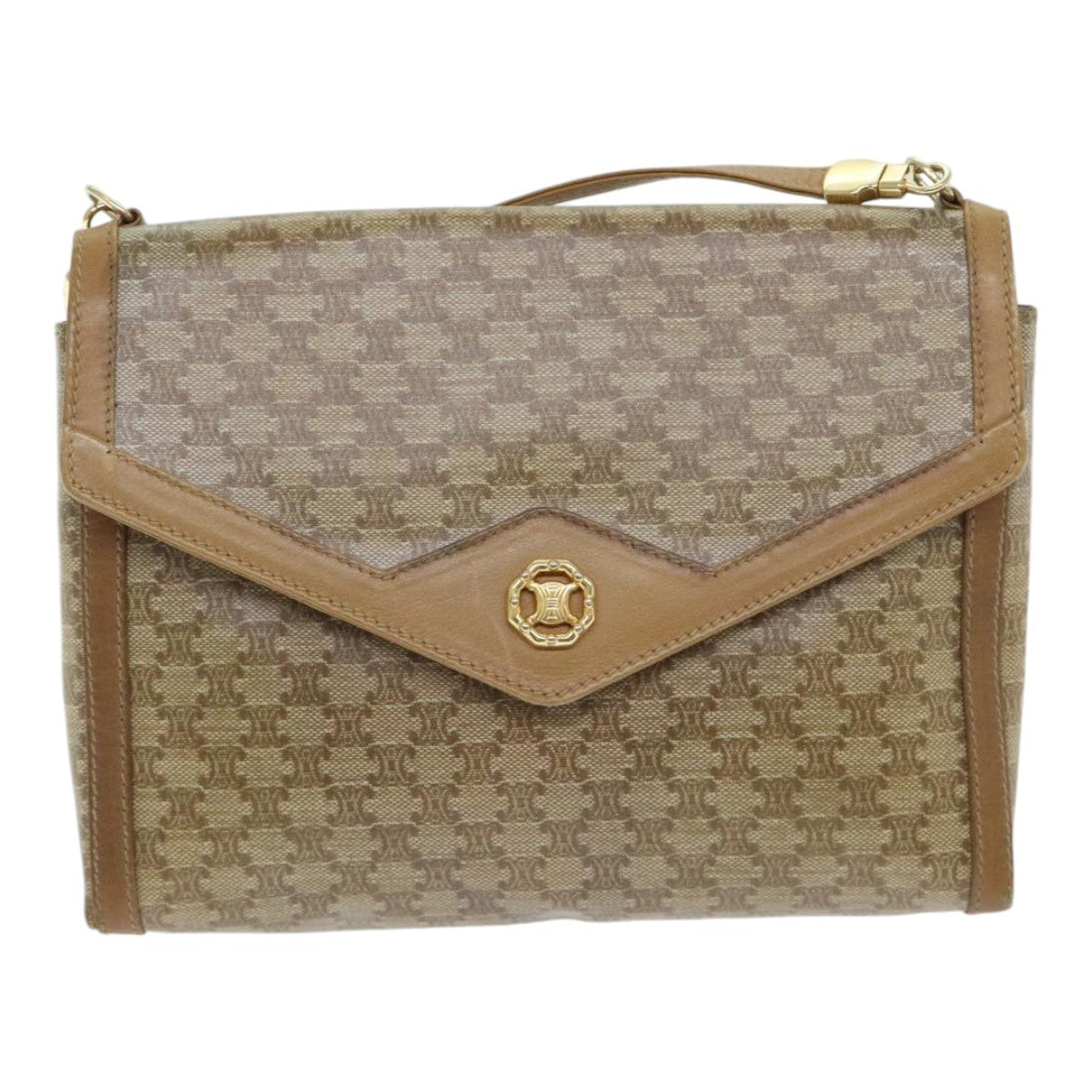 Celine Macadam Shoulder Bag Canvas, BEIGE, CANVAS, Shoulder bag