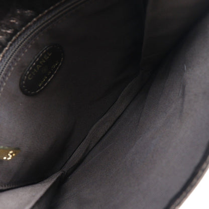 Chanel Vintage Flat Crossbody Bag Leather, BROWN, LEATHER, Crossbody bag