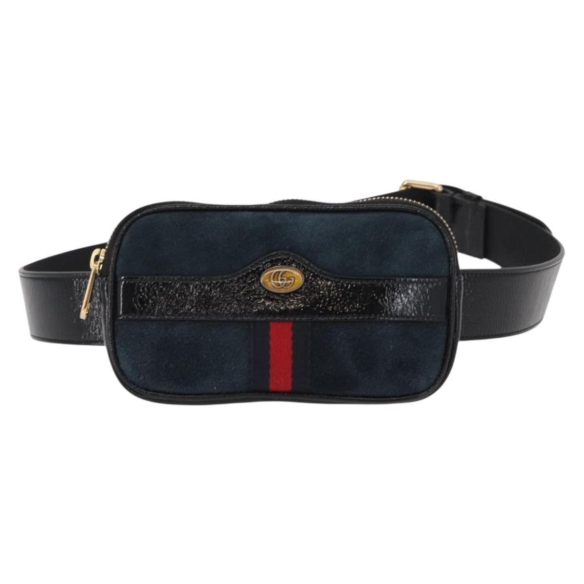 Gucci Ophidia Belt Bag Suede, NAVY, SUEDE, Shoulder bag