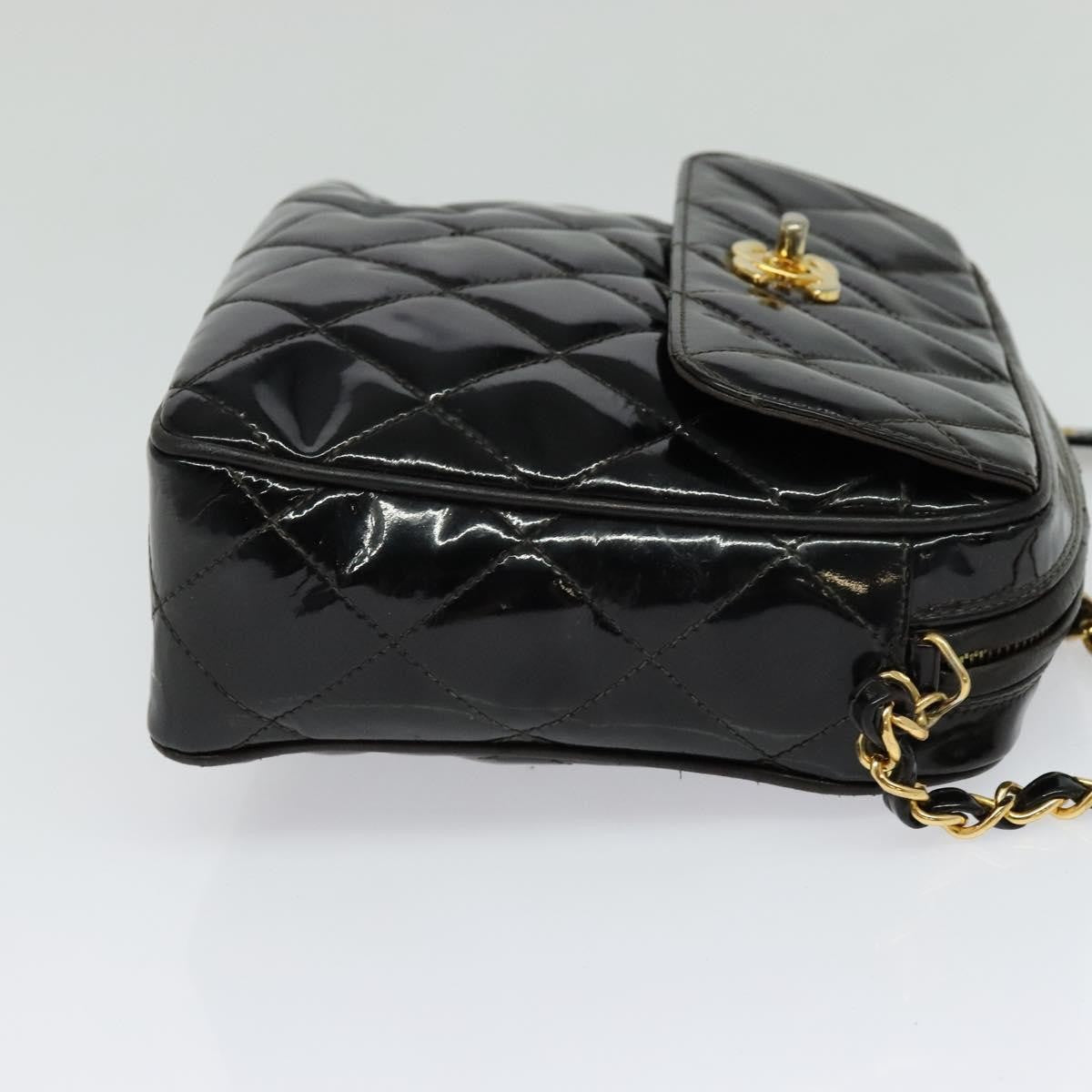 Chanel Vintage Square Front Pocket Camera Bag Quilted Patent, BLACK, LEATHER, Crossbody bag
