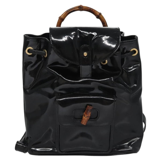 Gucci Vintage Bamboo Backpack Patent, Black, Patent Leather, Backpack