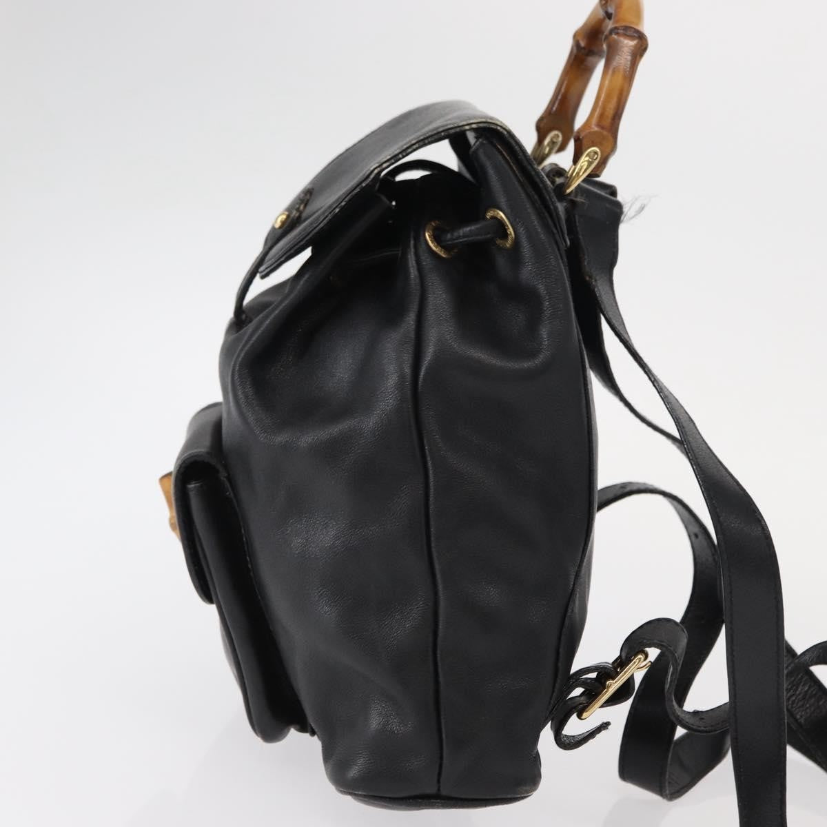 Gucci Vintage Bamboo Backpack Leather, BLACK, LEATHER, Backpack