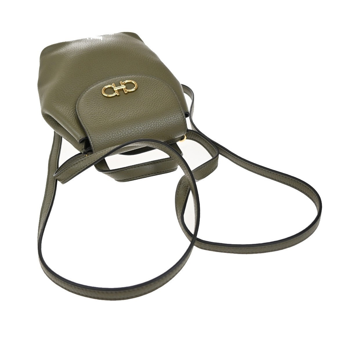 Salvatore Ferragamo Gancini Backpack Leather, KHAKI, LEATHER, Backpack