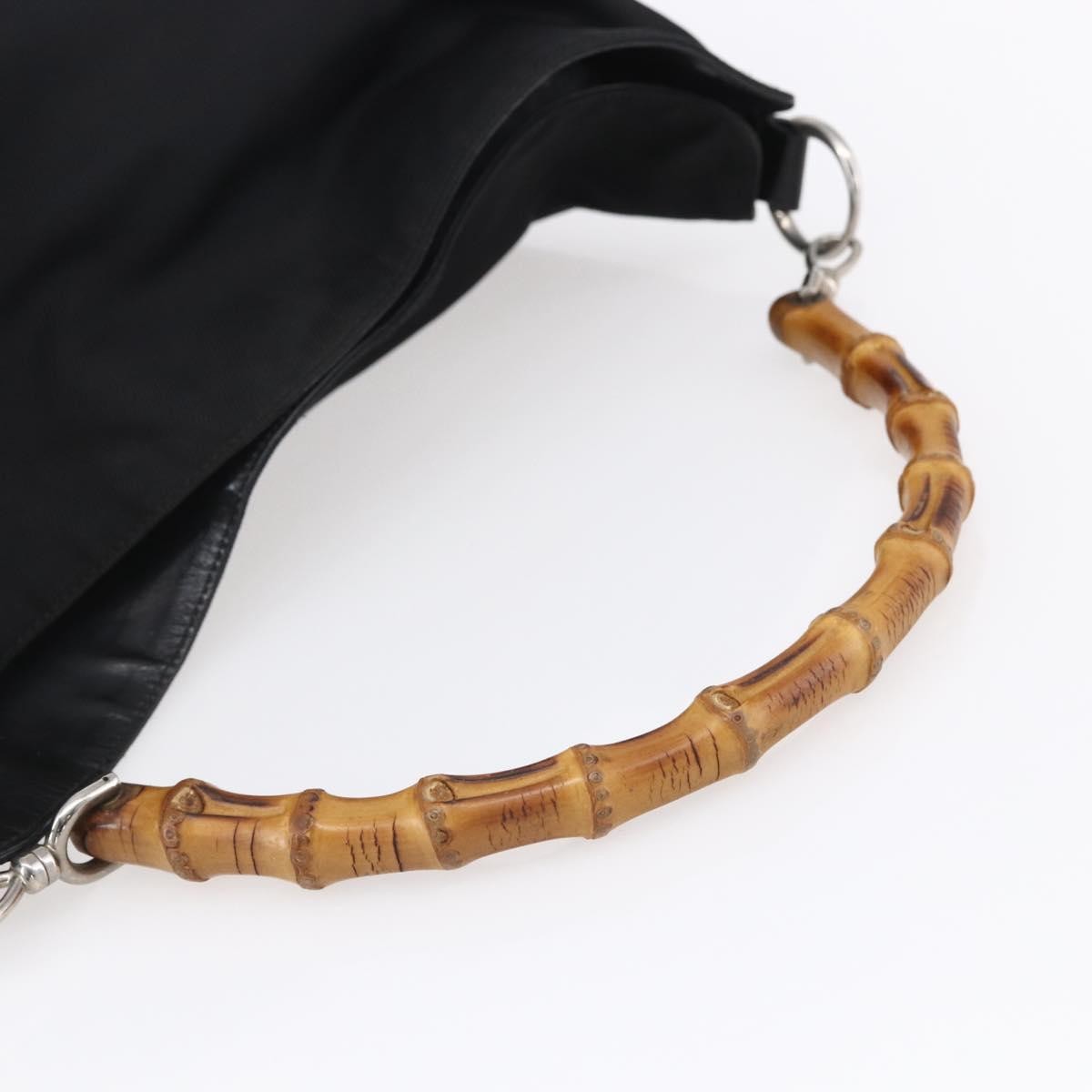 Gucci Vintage Bamboo Handle Open Hobo Nylon, BLACK, NYLON, Handbag