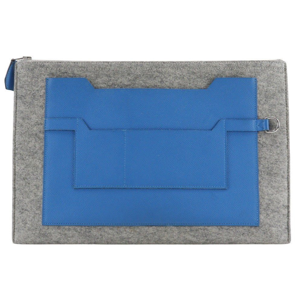 Hermes Toodoo Pouch Epsom and Wool, BLUE, WOOL, Clutche & pouche