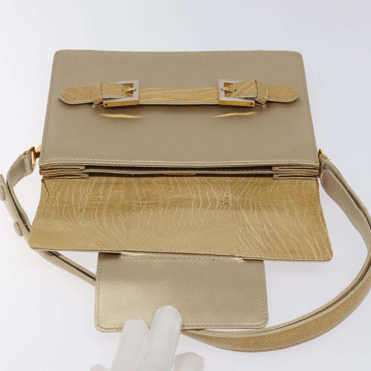Fendi Square Flap Leather, BEIGE, SATIN, Shoulder bag