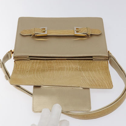 Fendi Square Flap Leather, BEIGE, SATIN, Shoulder bag