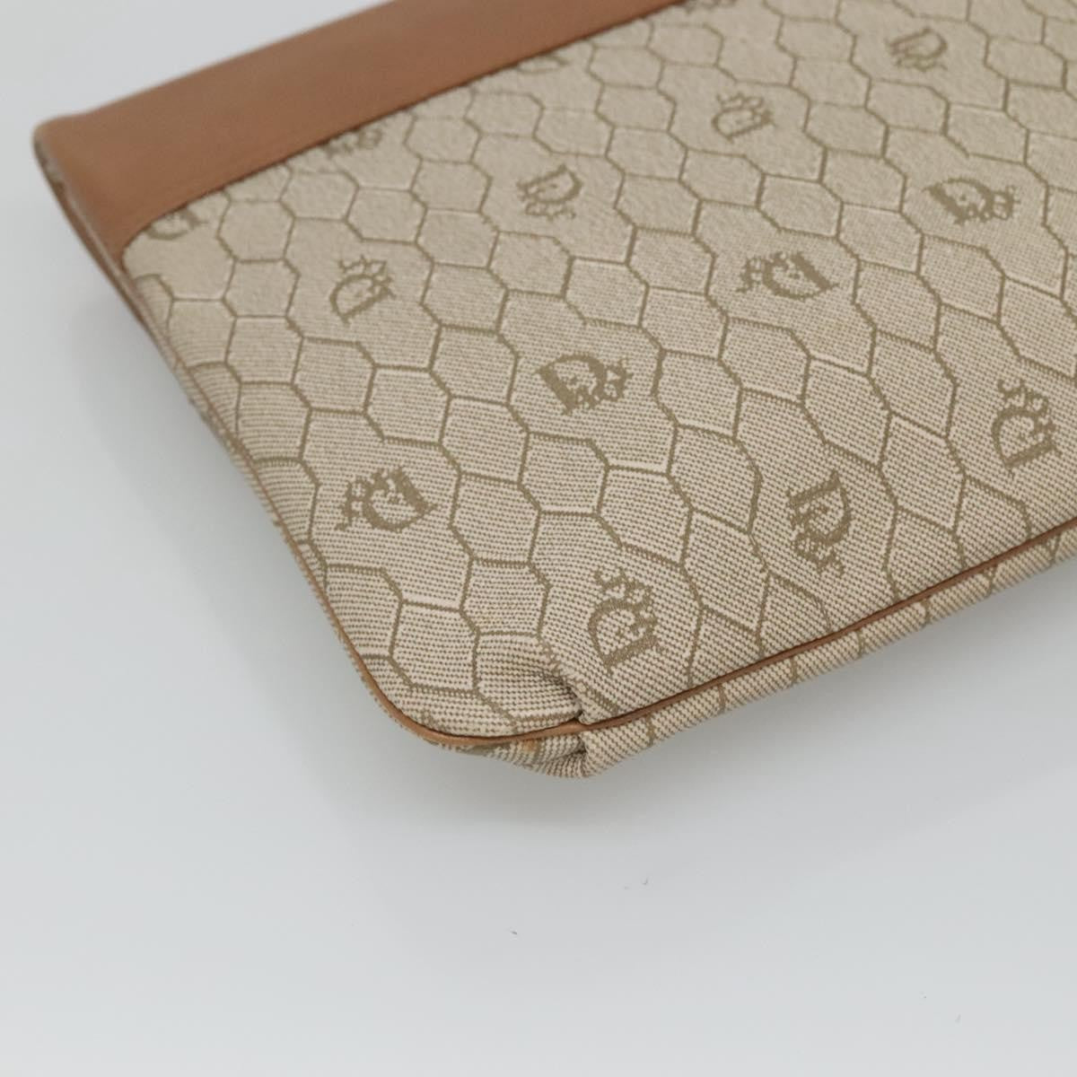 Christian Dior Vintage Honeycomb Zip Pouch Canvas and Leather, BEIGE, CANVAS, Clutche & pouche