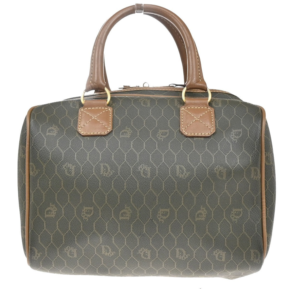 Christian Dior Vintage Honeycomb Handbag Canvas Leather, BROWN, CANVAS, Handbag
