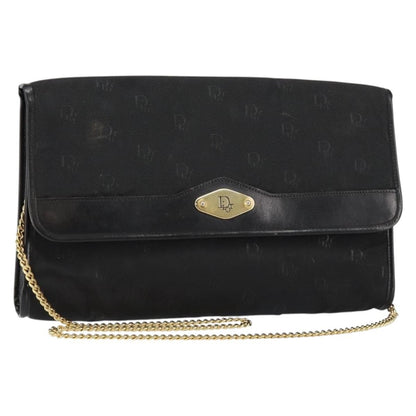 Christian Dior Vintage CD Chain Flap Shoulder Bag Diorissimo Canvas, Black, Nylon, Shoulder Bag