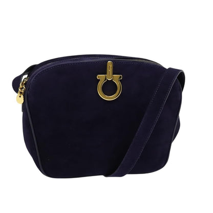 Salvatore Ferragamo Gancini Shoulder Bag Suede, PURPLE, SUEDE, Shoulder bag