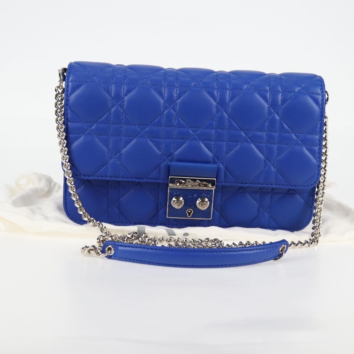 Christian Dior Miss Dior Promenade Pouch Cannage Quilt Lambskin, BLUE, LEATHER, Shoulder bag