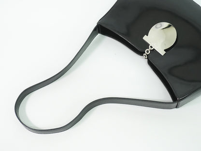 Salvatore Ferragamo Gancini Shoulder Bag Leather, BLACK, PATENT_LEATHER, Shoulder bag