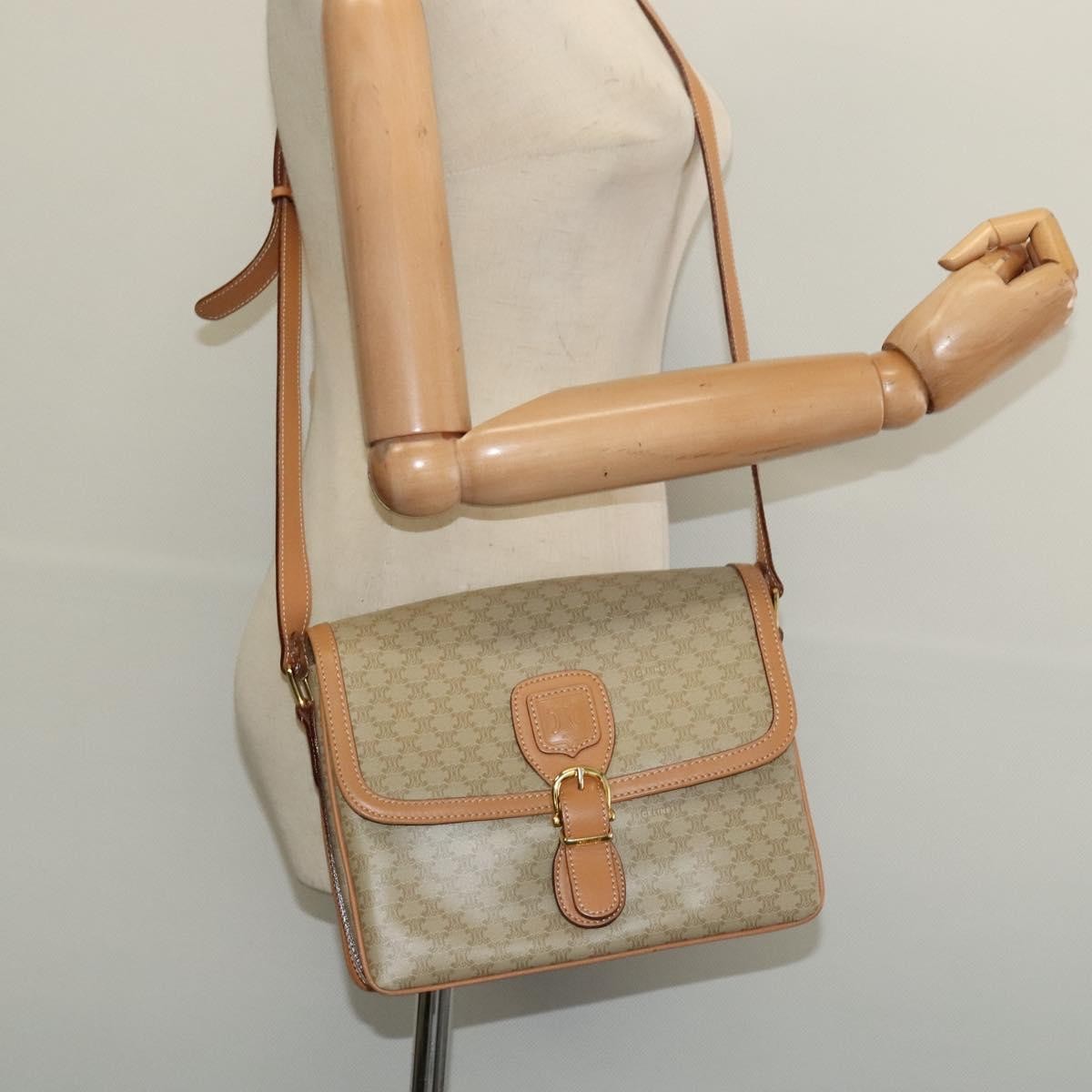 Celine Macadam Shoulder Bag PVC Leather, BEIGE, CANVAS, Shoulder bag
