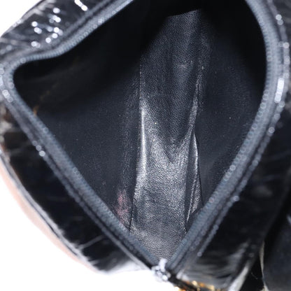 Chanel Vintage Camellia Round Evening Bag Lambskin and Satin, BLACK, PATENT_LEATHER, Clutche & pouche