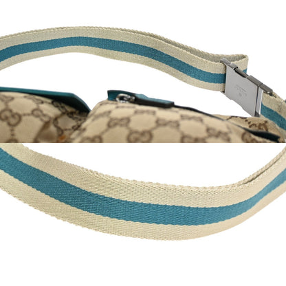 Gucci Vintage Double Belt Bag GG Canvas with Leather, BEIGE, CANVAS, Shoulder bag