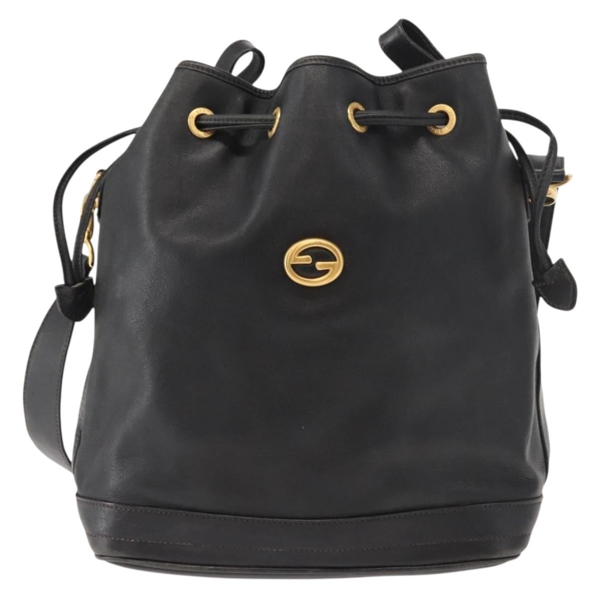 Gucci Vintage Drawstring Shoulder Bag Leather, BLACK, LEATHER, Shoulder bag