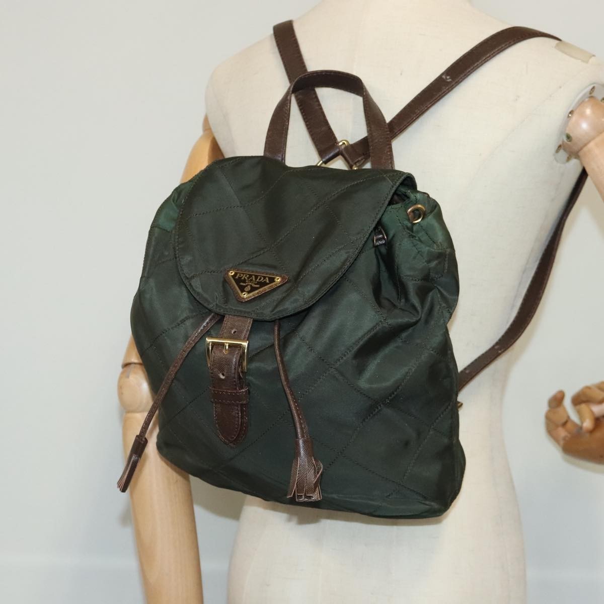 Prada Buckle Backpack Quilted Tessuto, GREEN, NYLON, Backpack