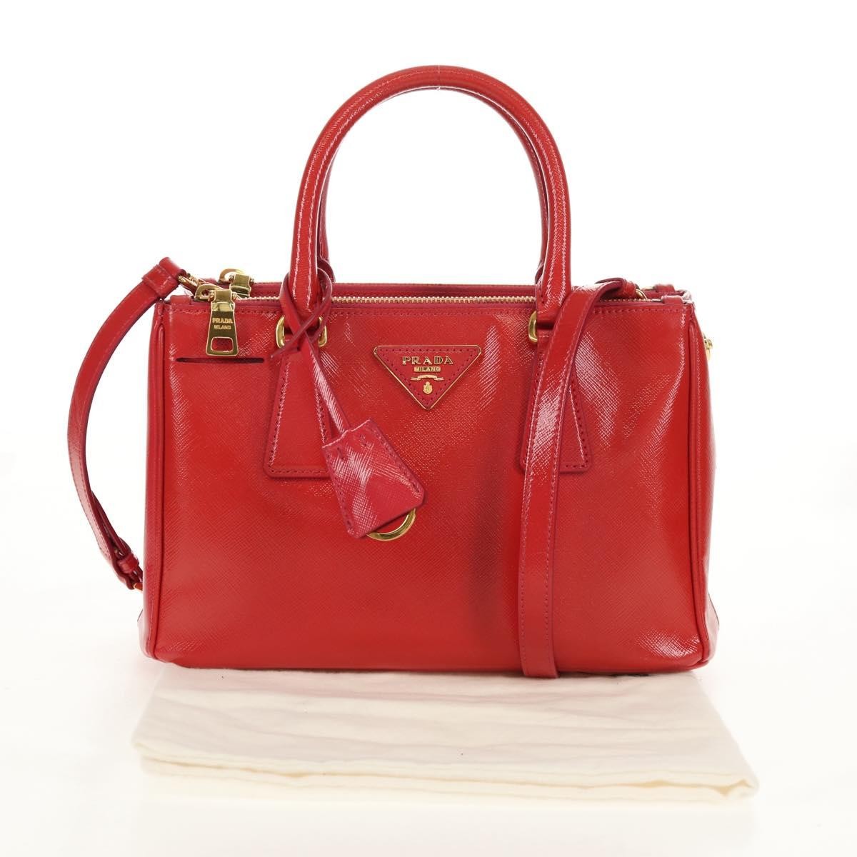 Prada Galleria Double Zip Tote Vernice Saffiano Leather, RED, LEATHER, Handbag