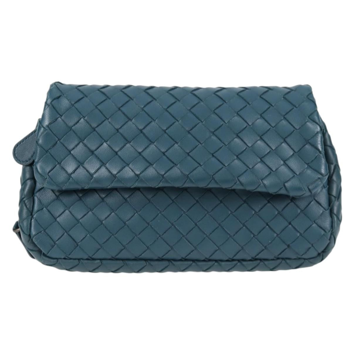 Bottega Veneta Expandable Chain Crossbody Bag Intrecciato Nappa, BLUE, LEATHER, Crossbody bag