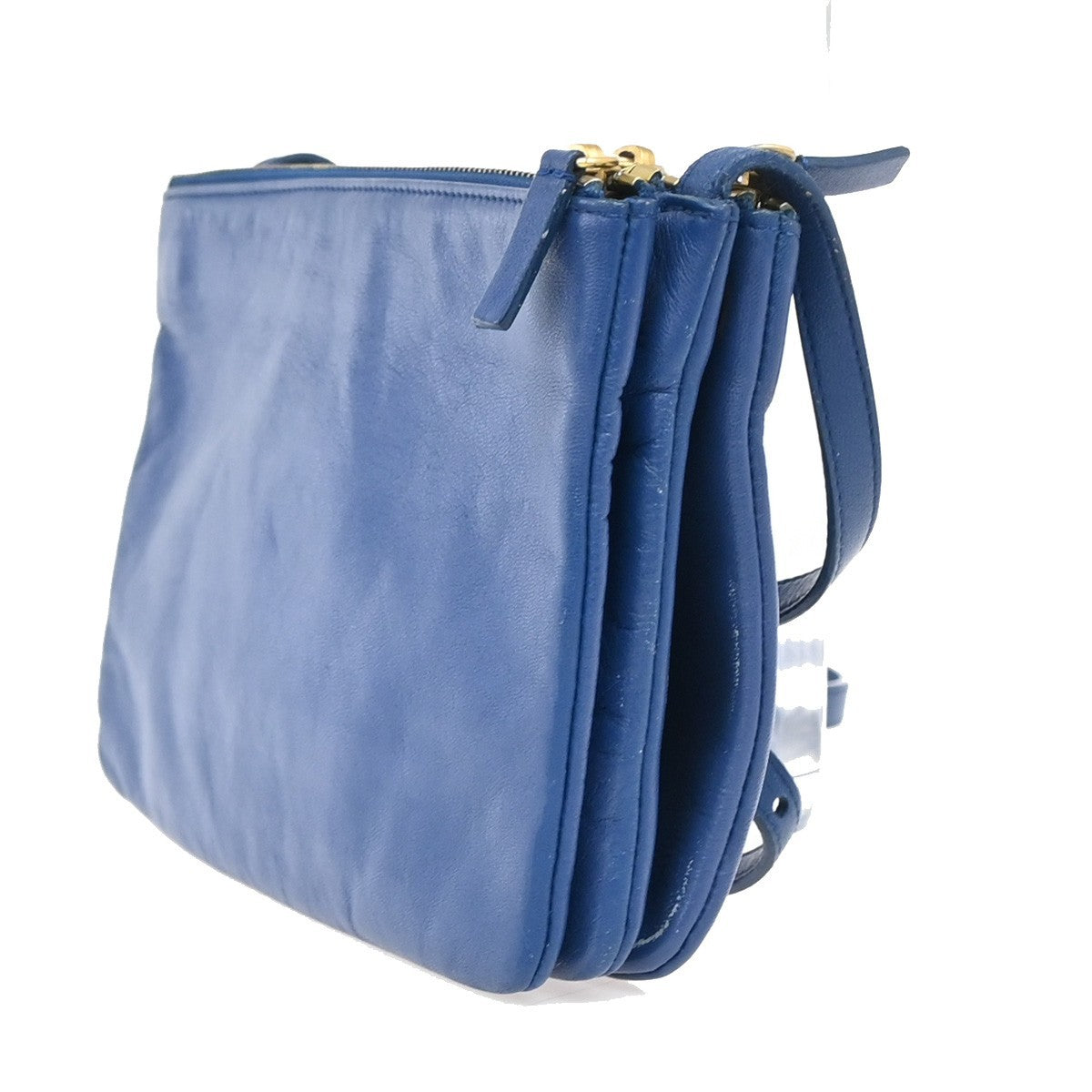 Celine Trio Crossbody Bag Leather, BLUE, LEATHER, Crossbody bag