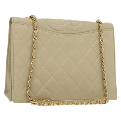 Chanel Vintage CC Full Flap Bag Quilted Lambskin, BEIGE, LEATHER, Shoulder bag