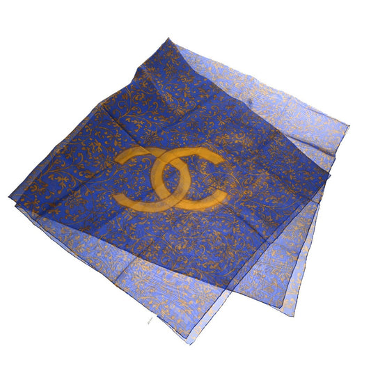 Chanel Scrunchie and Square Scarf Hair Tie Set Printed Silk, BLUE, SILK, Scarve & shawl