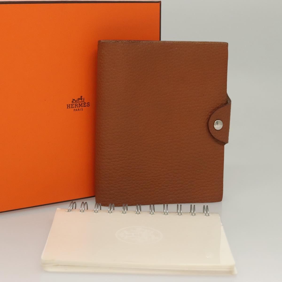Hermes Ulysse Agenda Cover Leather, BROWN, LEATHER, Clutche & pouche
