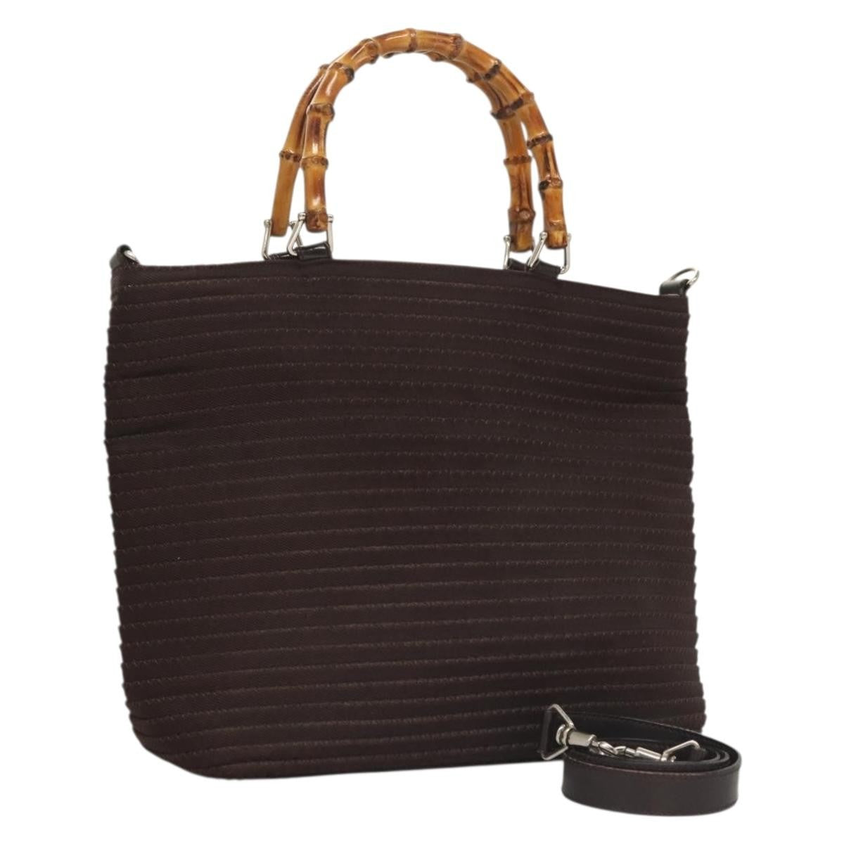 Gucci Vintage Bamboo Handle Tote Nylon, BROWN, SYNTHETIC, Tote bag