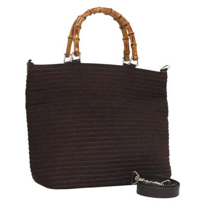 Gucci Vintage Bamboo Handle Tote Nylon, BROWN, SYNTHETIC, Tote bag