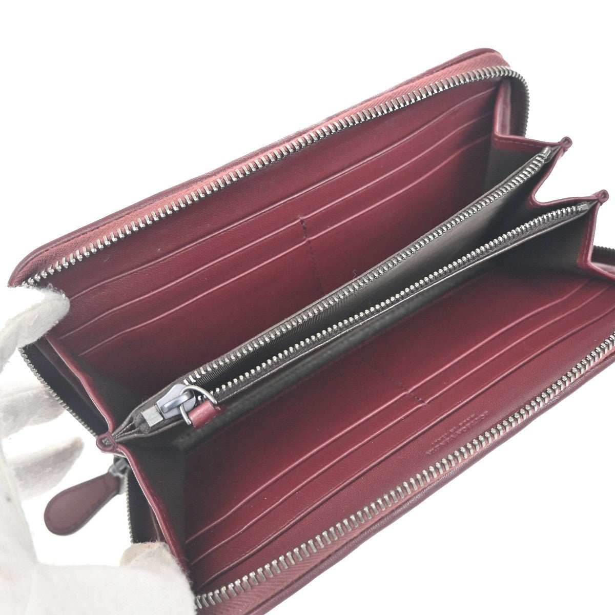 Bottega Veneta Intrecciato Long Zip  Wallet Leather, BURGUNDY, LEATHER, Wallets