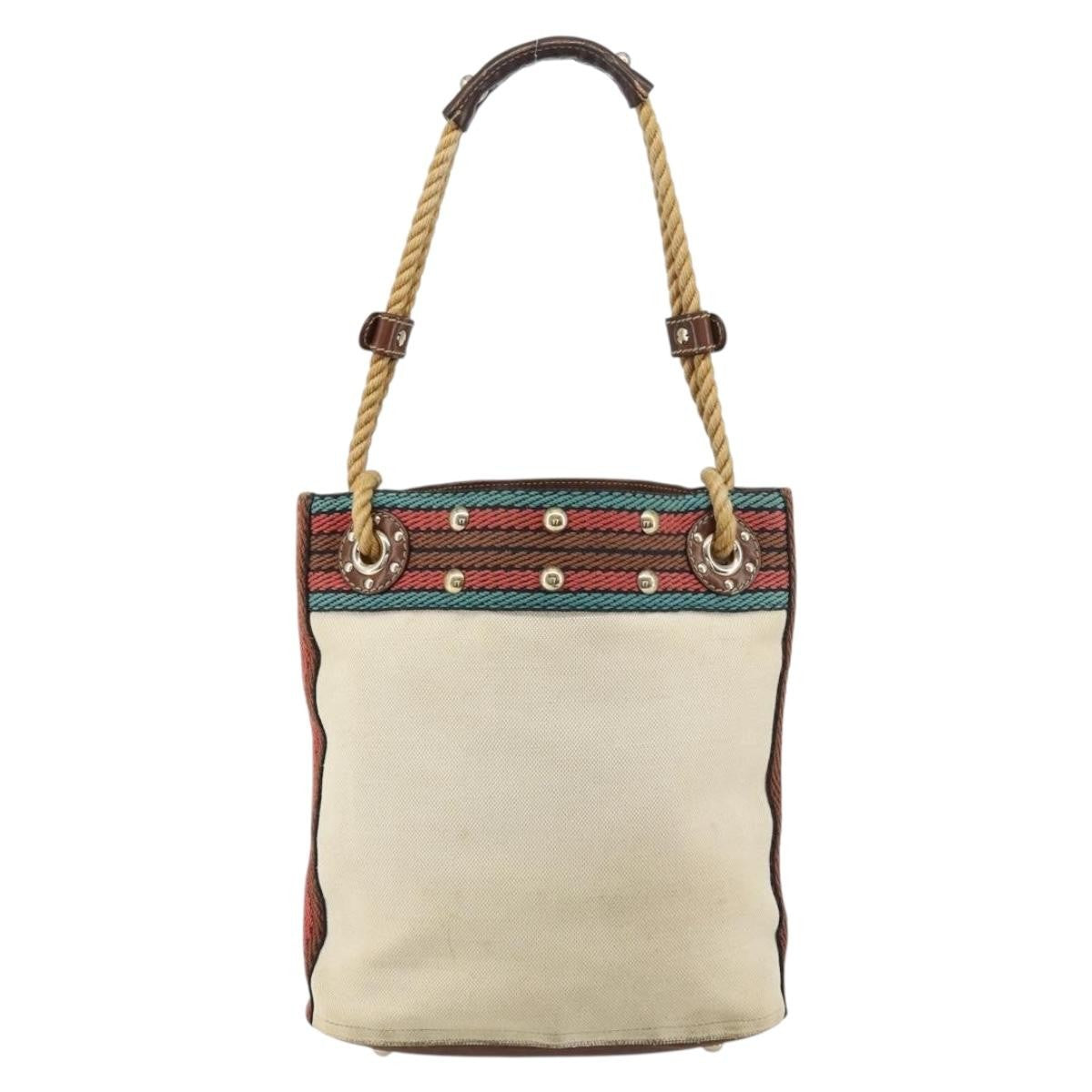 Gucci Vintage Bamboo Shoulder Bag Canvas, BEIGE, CANVAS, Shoulder bag