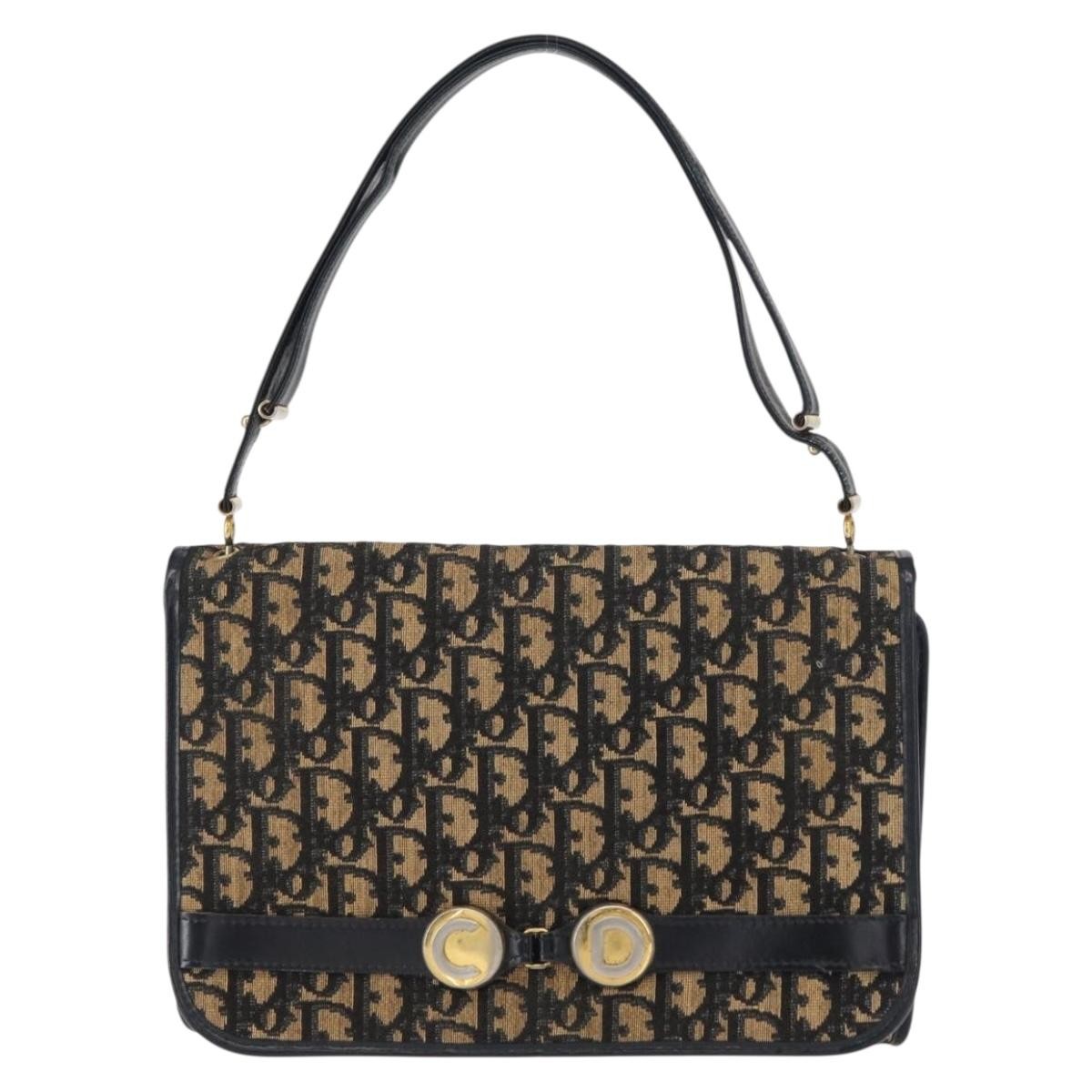 Christian Dior Vintage Trotter Shoulder Bag Canvas, NAVY, CANVAS, Shoulder bag