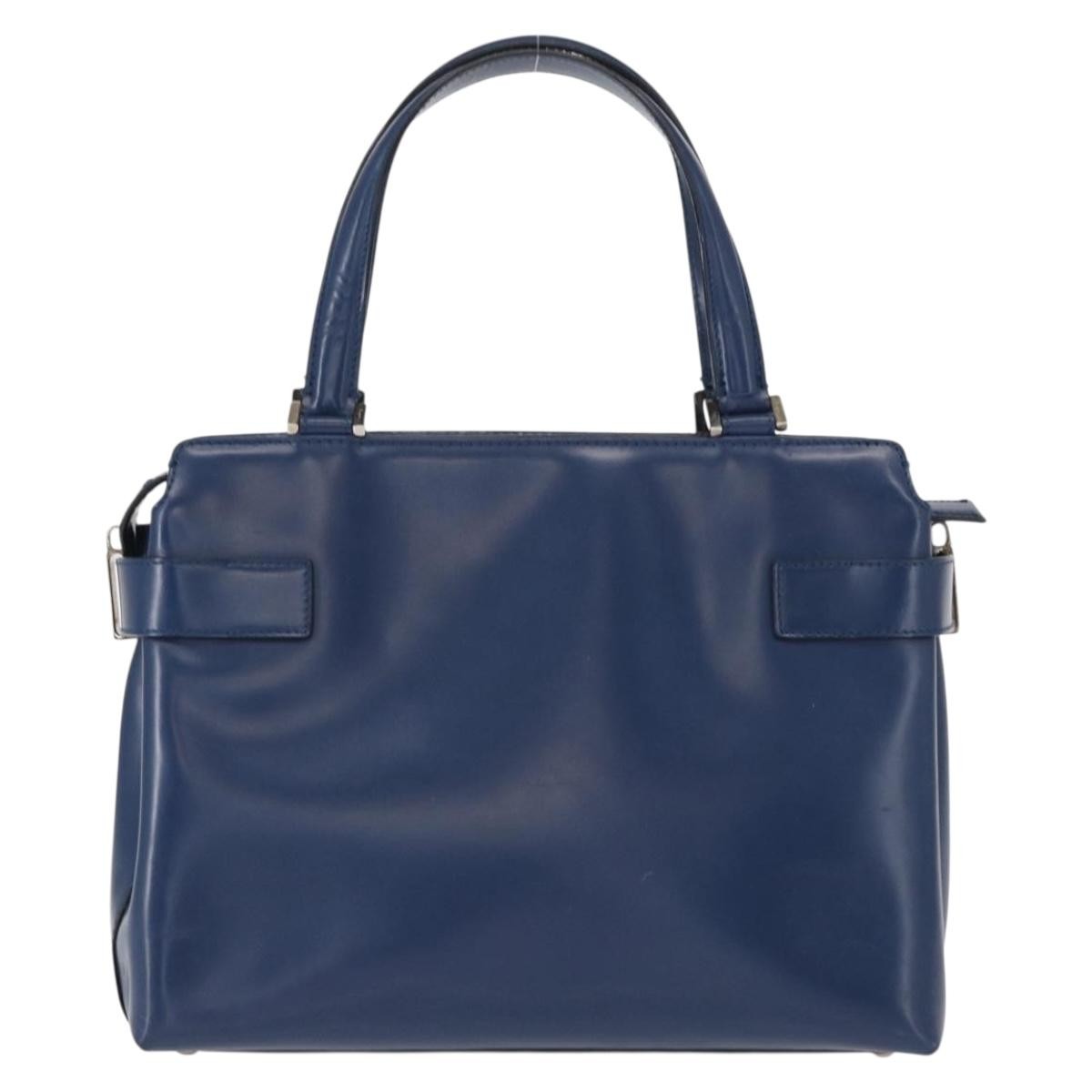 Salvatore Ferragamo Double Gancini Side Buckle Tote Leather, BLUE, LEATHER, Handbag