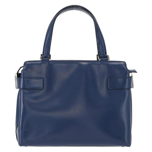 Salvatore Ferragamo Double Gancini Side Buckle Tote Leather, BLUE, LEATHER, Handbag