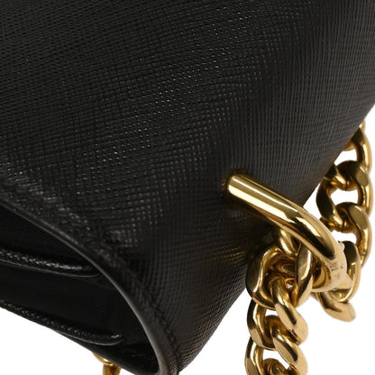 Prada Chain Flap Crossbody Bag Saffiano Leather, BLACK, LEATHER, Shoulder bag