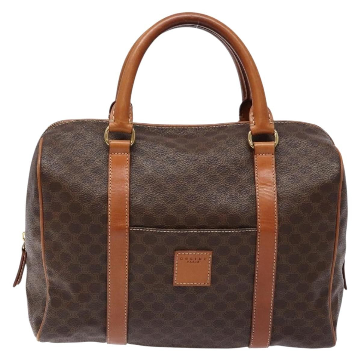 Celine Macadam Handbag Macadam with leather, BROWN, CANVAS, Handbag