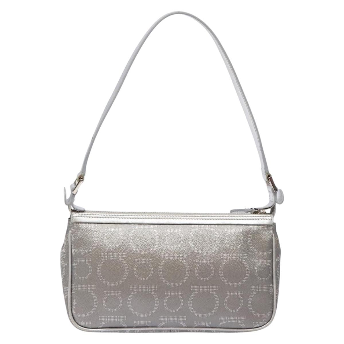 Salvatore Ferragamo Gancini Shoulder Bag Leather, SILVER, LEATHER, Shoulder bag