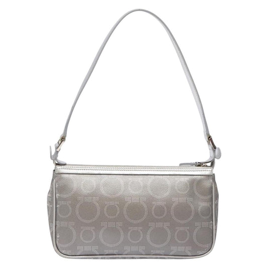 Salvatore Ferragamo Gancini Shoulder Bag Leather, SILVER, LEATHER, Shoulder bag