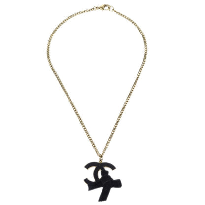 Chanel CC Bow Chain Pendant Necklace Metal with Leather, GOLD, GOLD_PLATED, Necklace