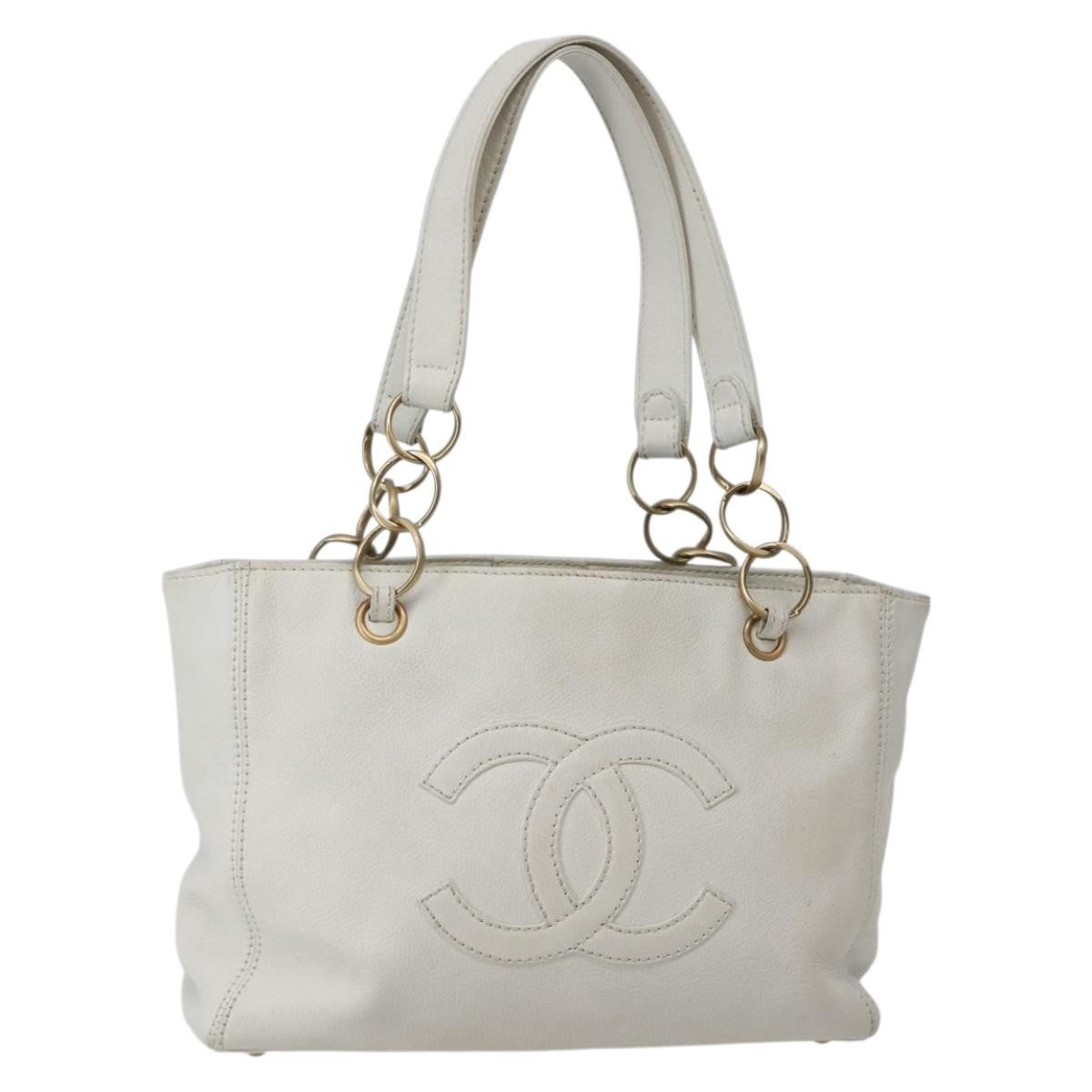 Chanel Vintage Timeless Chain Shoulder Bag Lambskin, WHITE, LEATHER, Tote bag