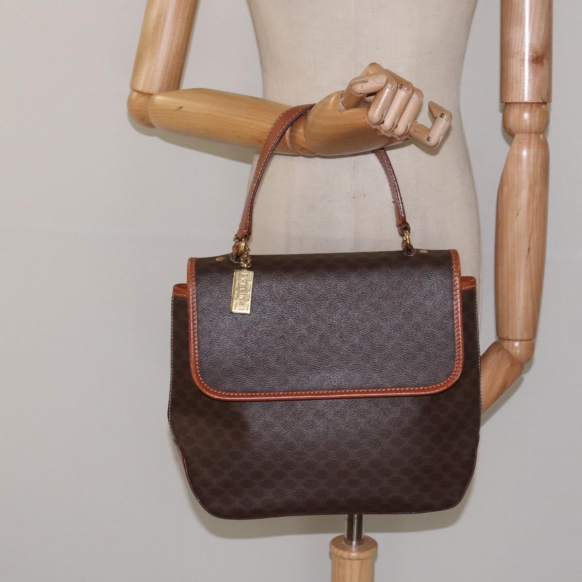 Celine Macadam Handbag Macadam with leather, BROWN, CANVAS, Handbag